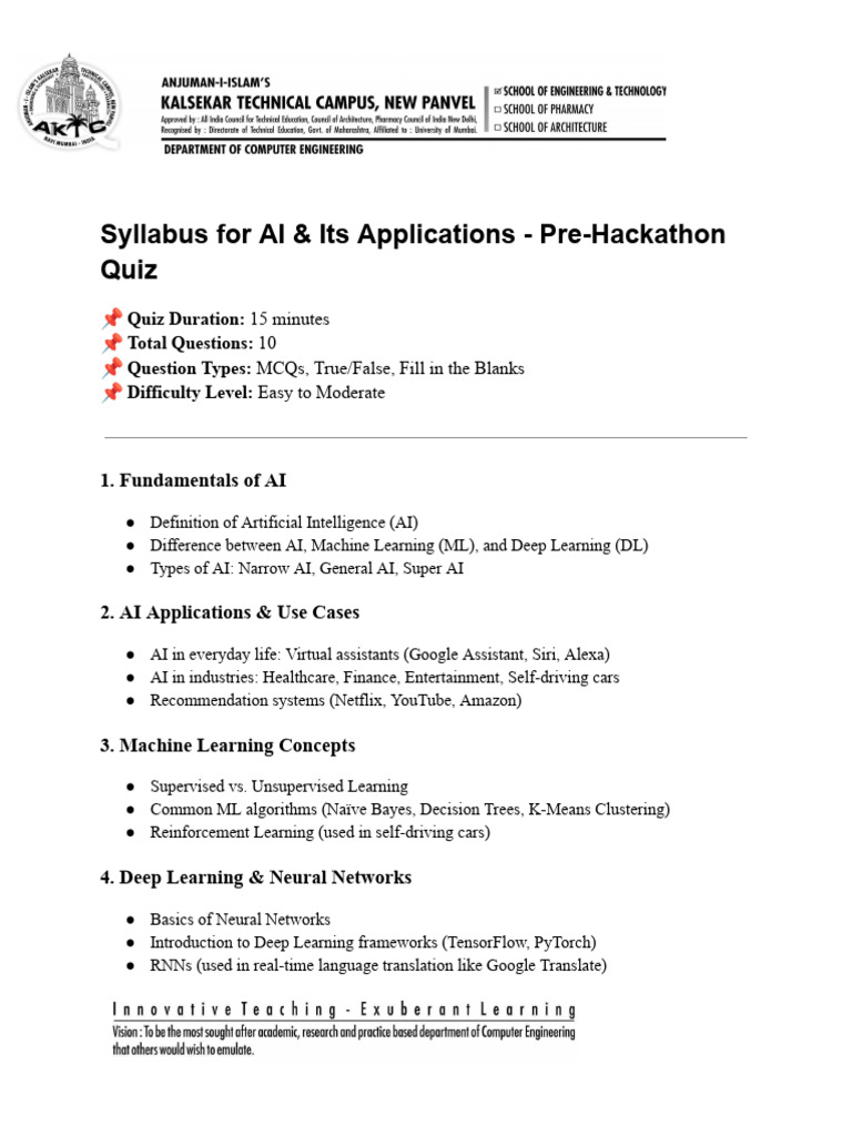 Syllabus For Pre-Hackathon Quiz | PDF