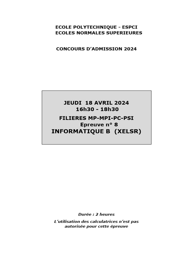 Concours Informatique B 2024 - Logimage | PDF | Programmation ...
