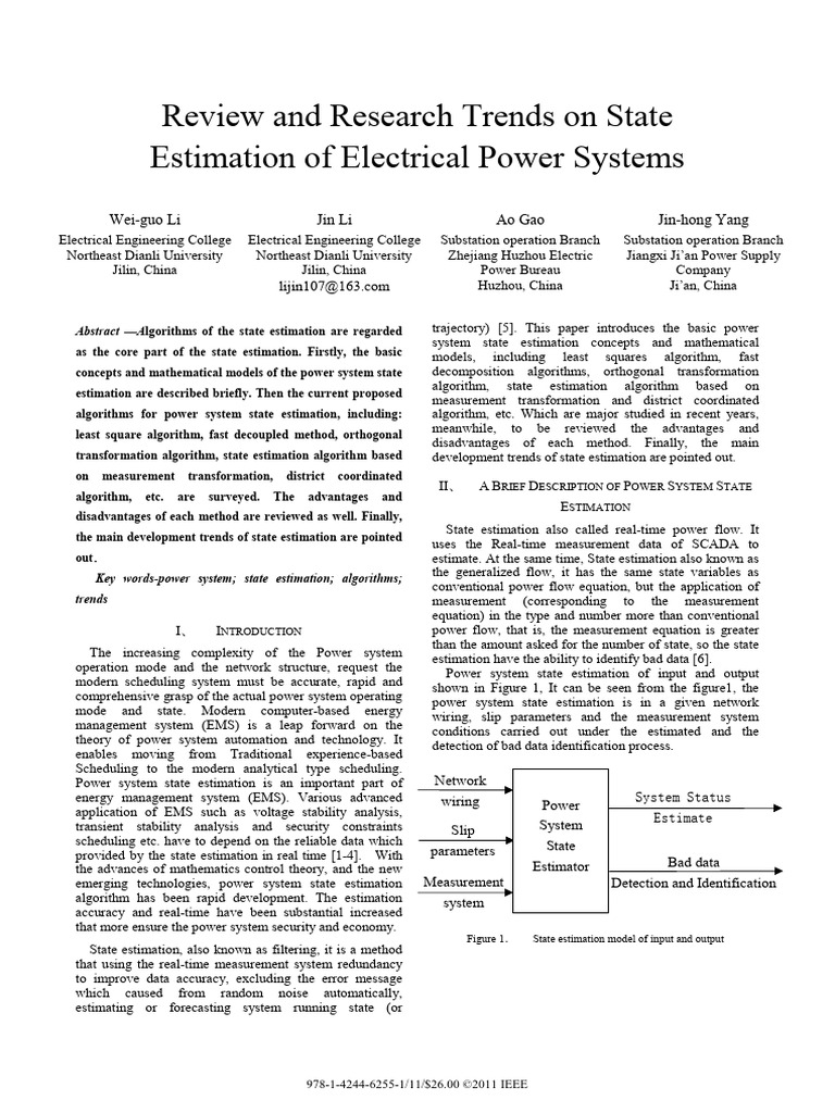 Power System State Estimation Trends | PDF | Matrix (Mathematics ...