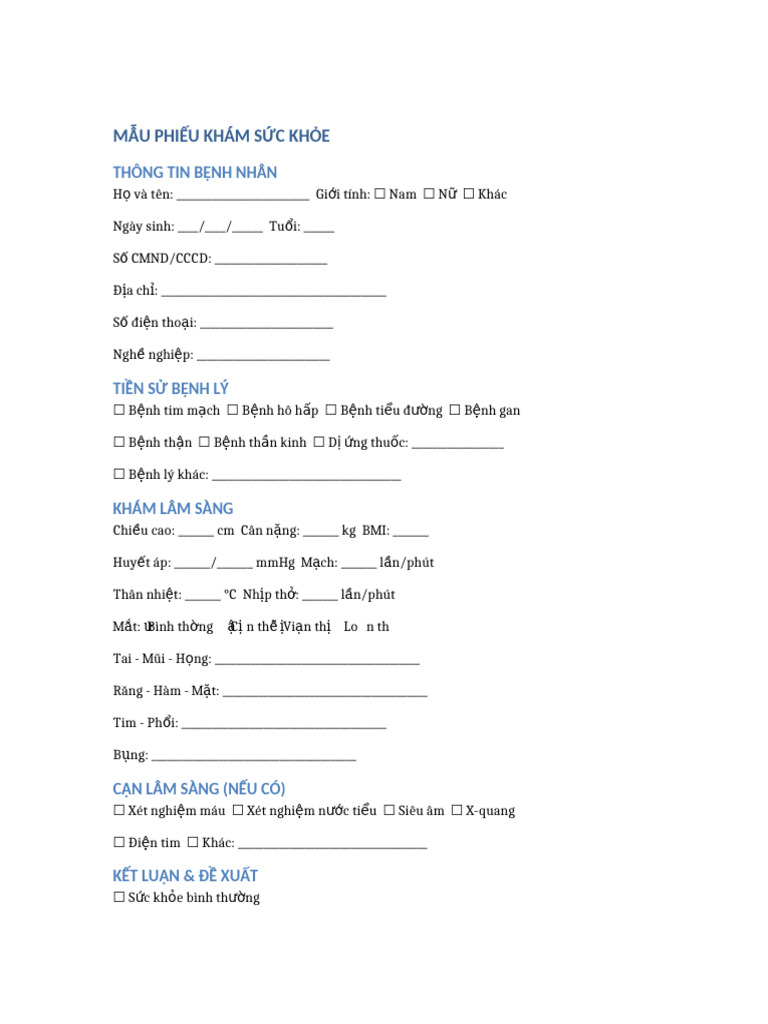 Health Check Form | PDF