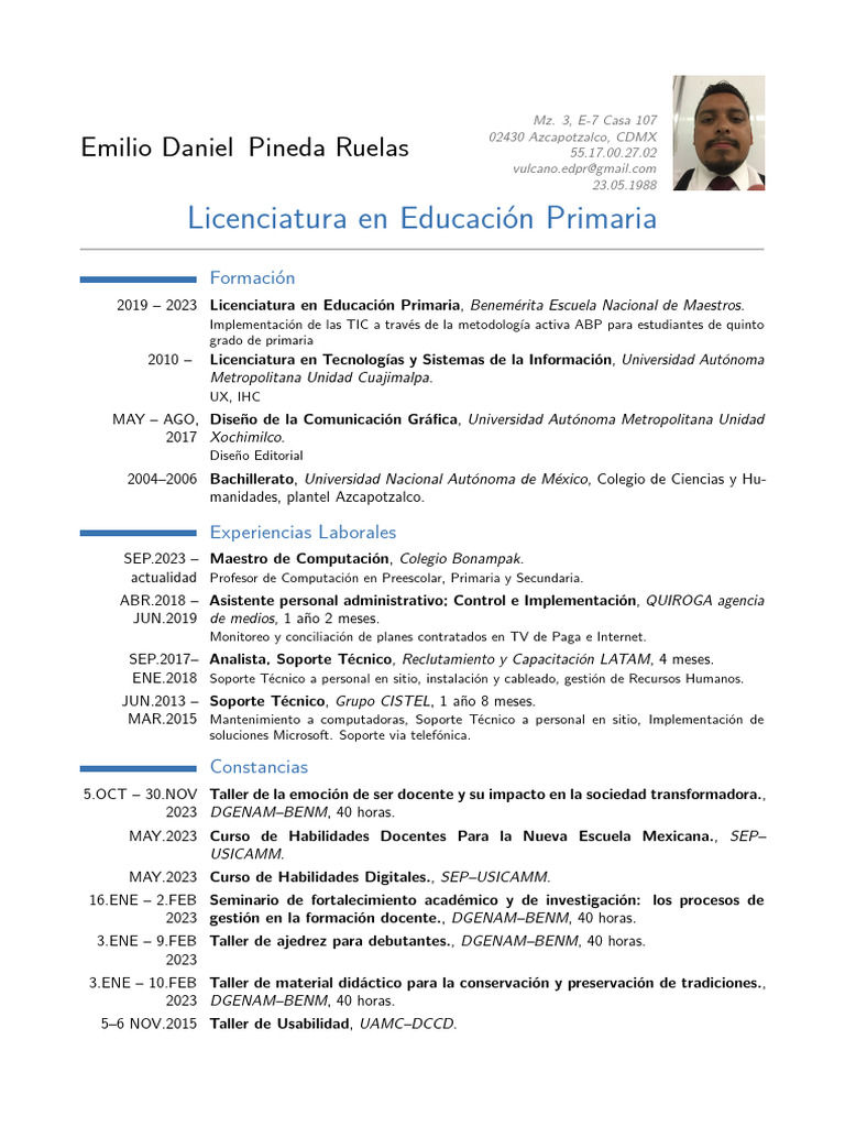 Perfil Profesional de Emilio Pineda Ruelas | PDF | Educación primaria ...