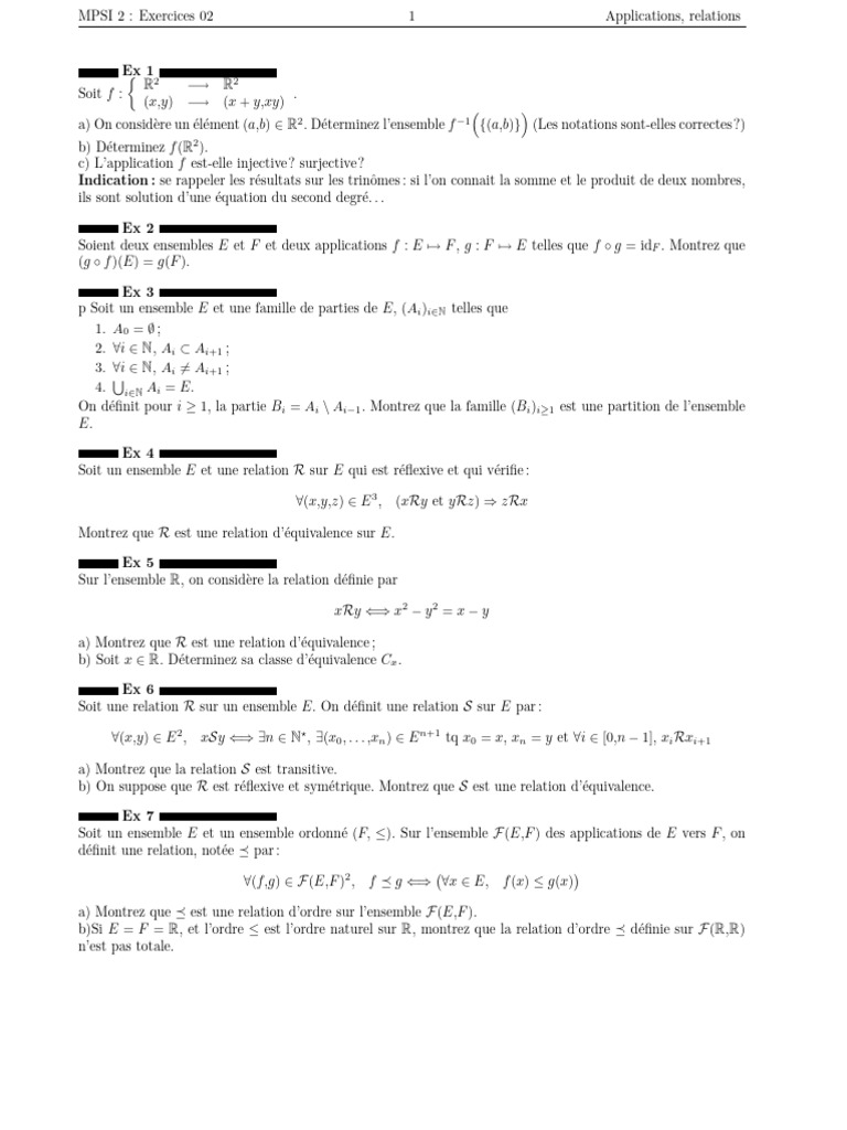 Exercices sur les applications et relations | PDF | Analyse ...