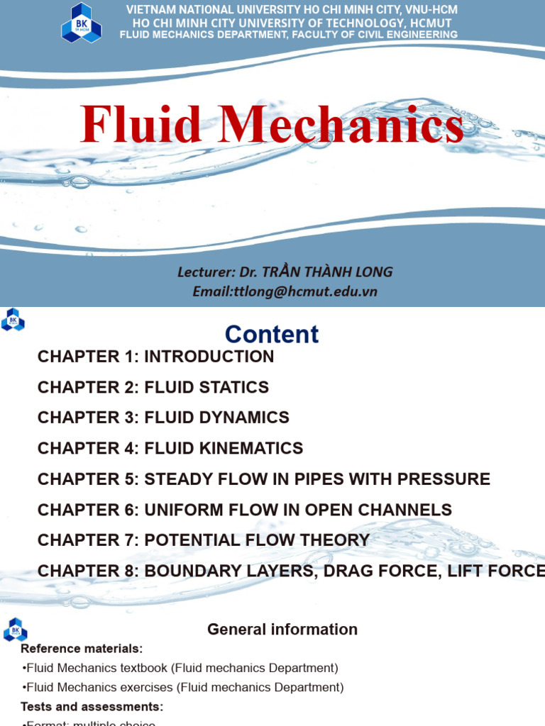 Fluid Mechanics Course Overview | PDF | Liquids | Pressure