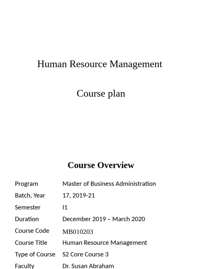 Human Resource Management Course Overview | PDF | Human Resource ...
