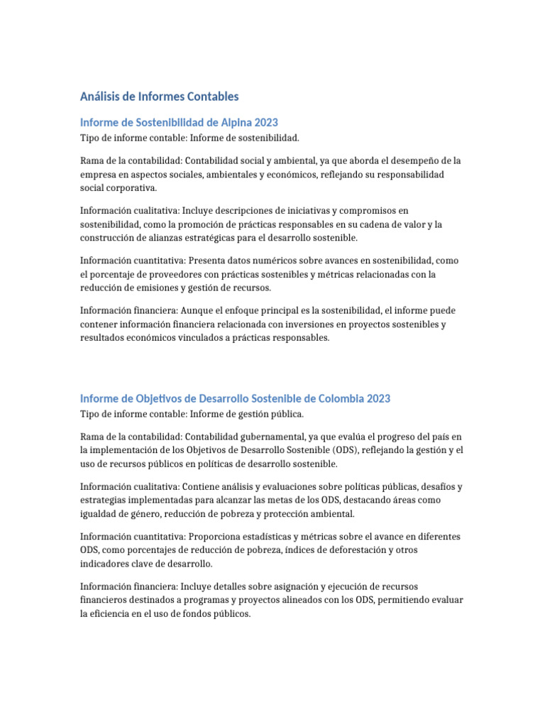 Análisis de Informes Contables 2023 | PDF | Sustentabilidad | Contabilidad