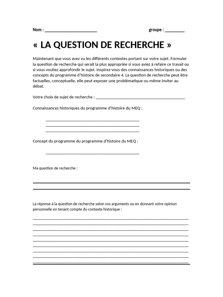 Formulation de la Question de Recherche | PDF