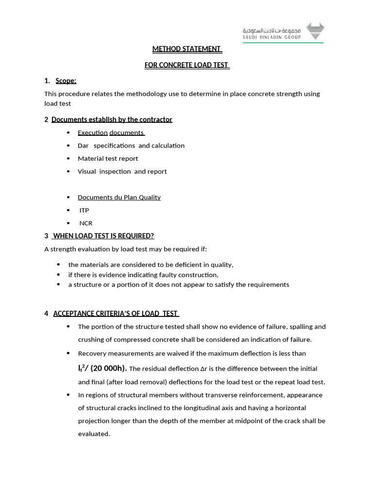 Method Statement Loard Test | PDF | Strength Of Materials | Applied And ...