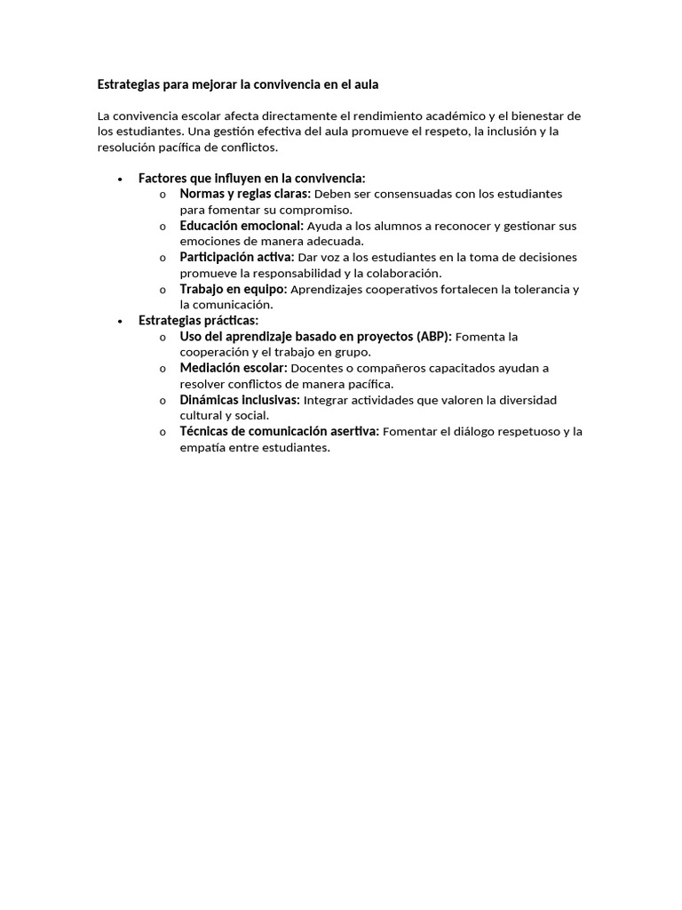 Estrategias para Mejorar La Convivencia en El Aula | PDF