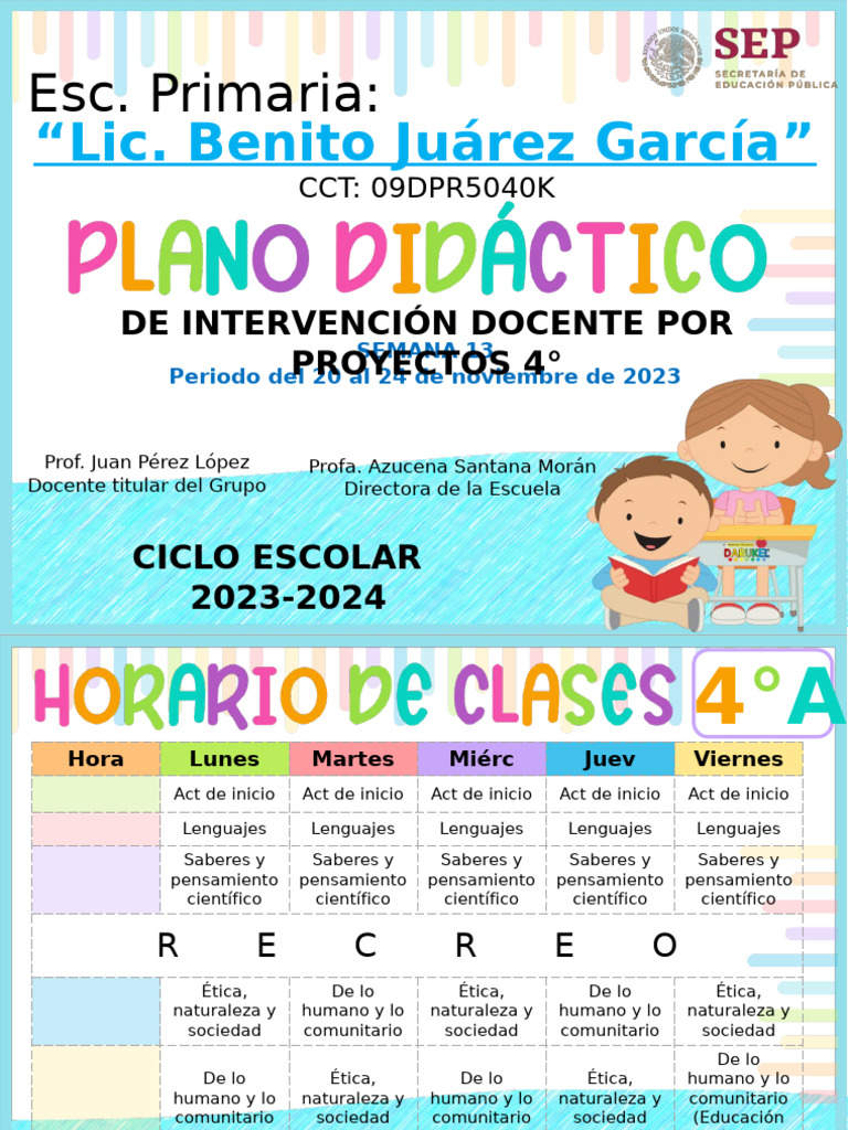 Plan de Clases 4° Grado: Nov 2023 | PDF | Aprendizaje | Panes