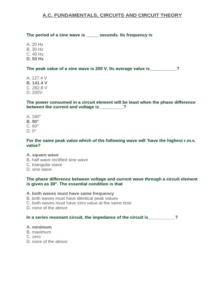 A.C. Fundamentals, Circuits and Circuit Theory 1+2 | PDF | Ac Power ...