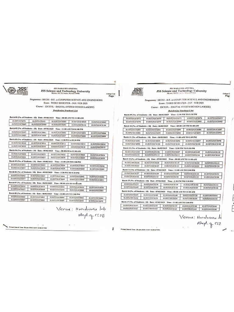 DSD Lab Exam Time Table | PDF
