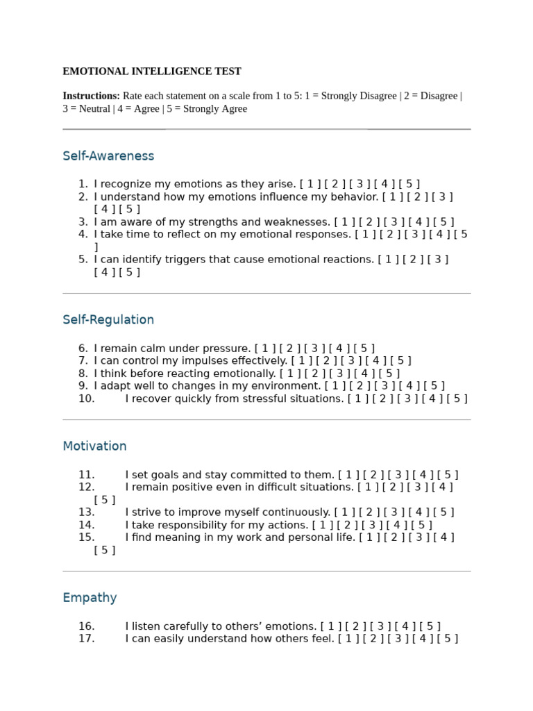 EI Test | PDF | Emotions | Self-Management