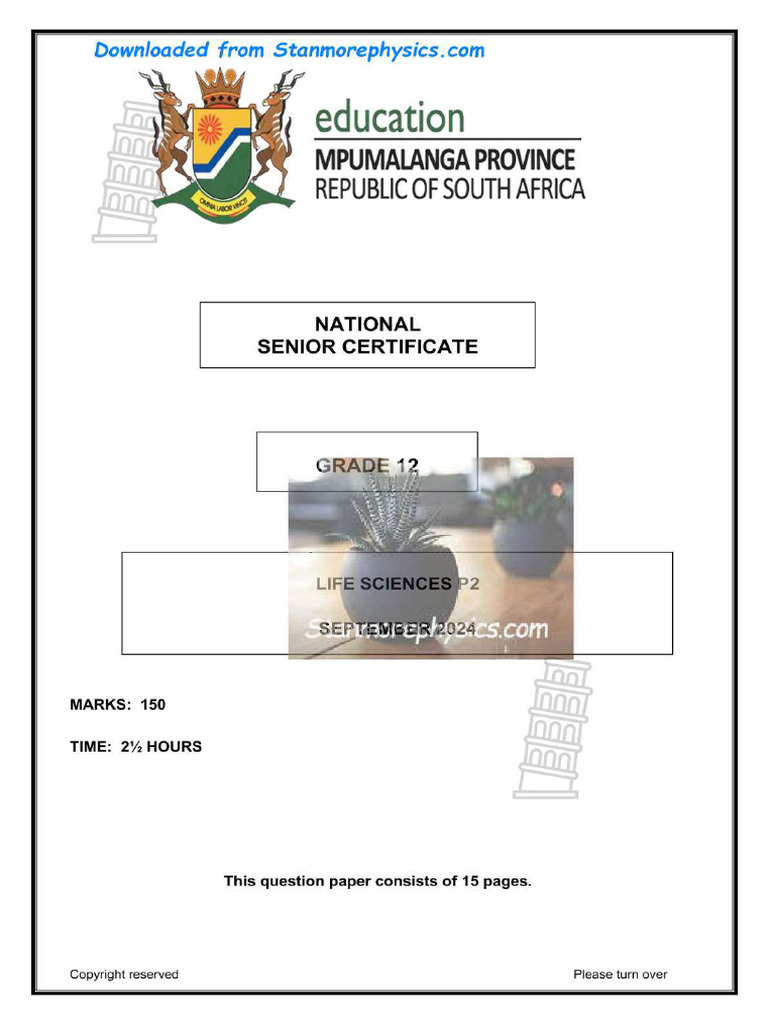 MP Life Sciences Grade 12 September 2024 P2 and Memo | PDF
