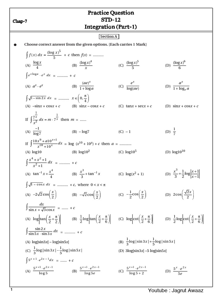 Practice MCQ - CH 07.1 - Integration | PDF