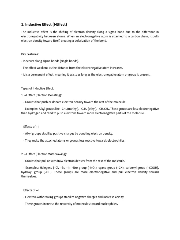Inductive and Mesomeric Effects Explained | PDF | Chemical Reactions ...