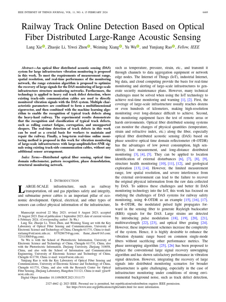 Railway Track Defect Detection via DAS | PDF | Optical Fiber | Sensor
