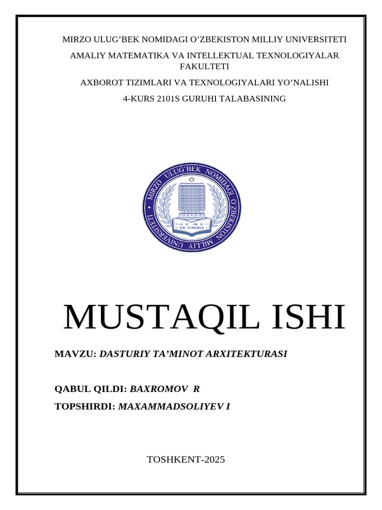 Dasturiy Ta'minot Arxitekturasi | PDF