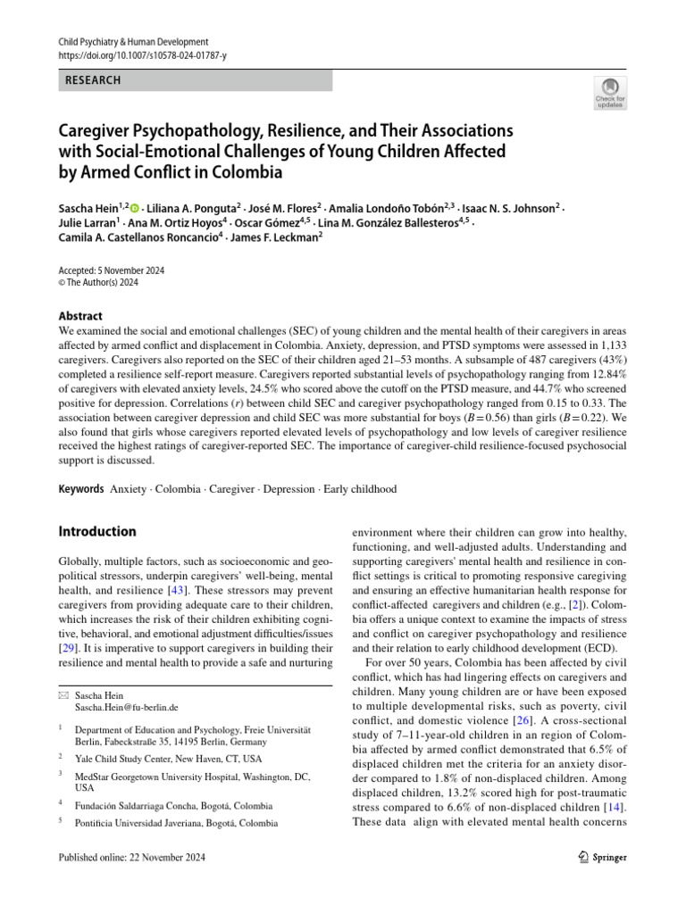 Caregiver Mental Health in Colombian Conflict | PDF | Psychological ...