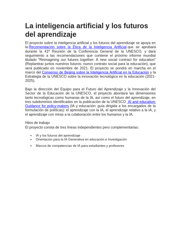 La Inteligencia Artificial y Los Futuros Del Aprendizaje | PDF ...