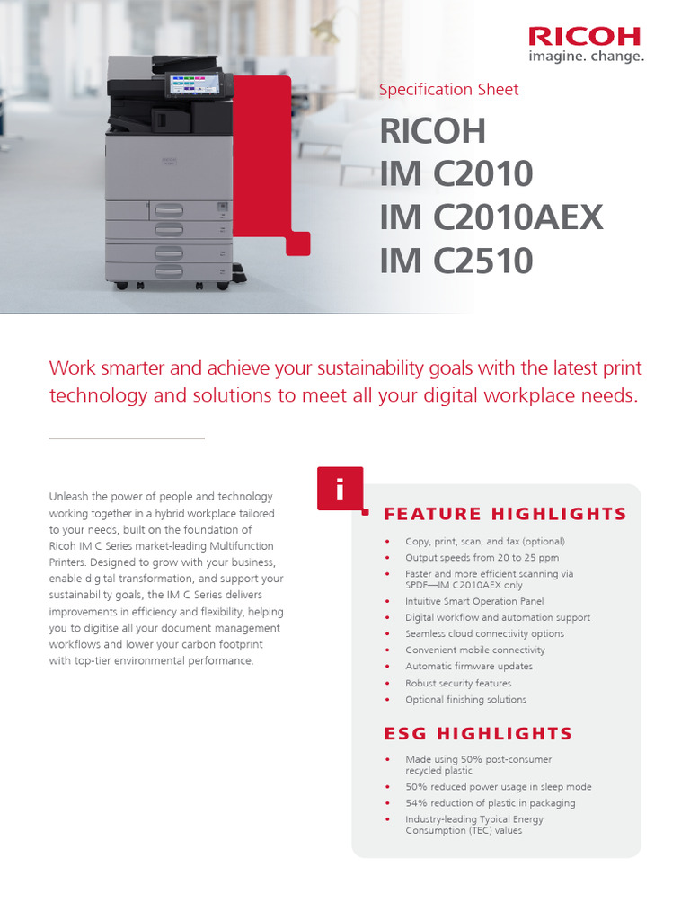 IM C2010 IM C2010AEX IM C2510 Spec Sheet v2 | PDF | Printer (Computing ...
