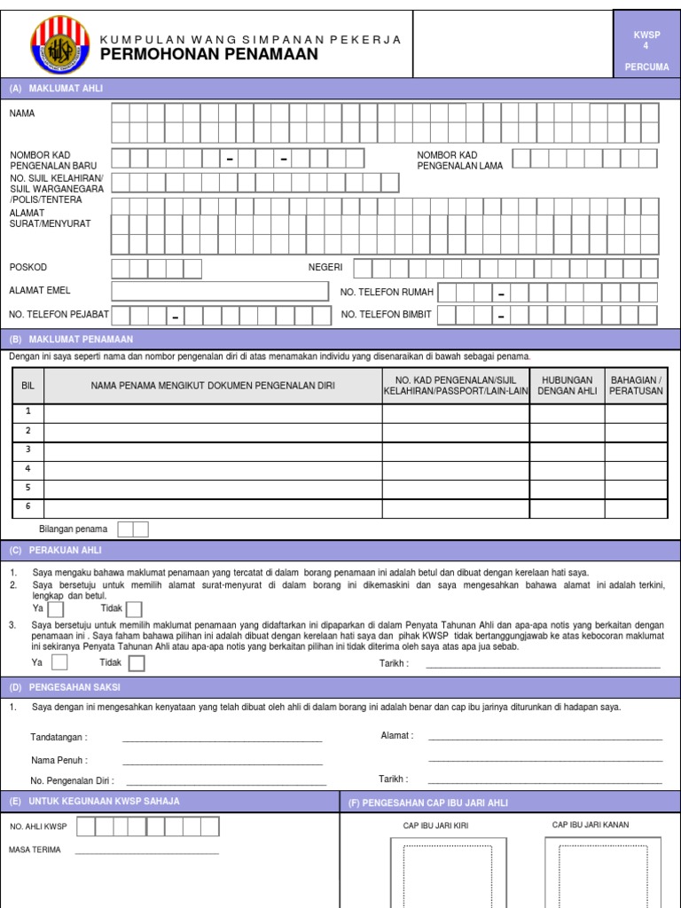 Borang Penamaan Epf Pdf
