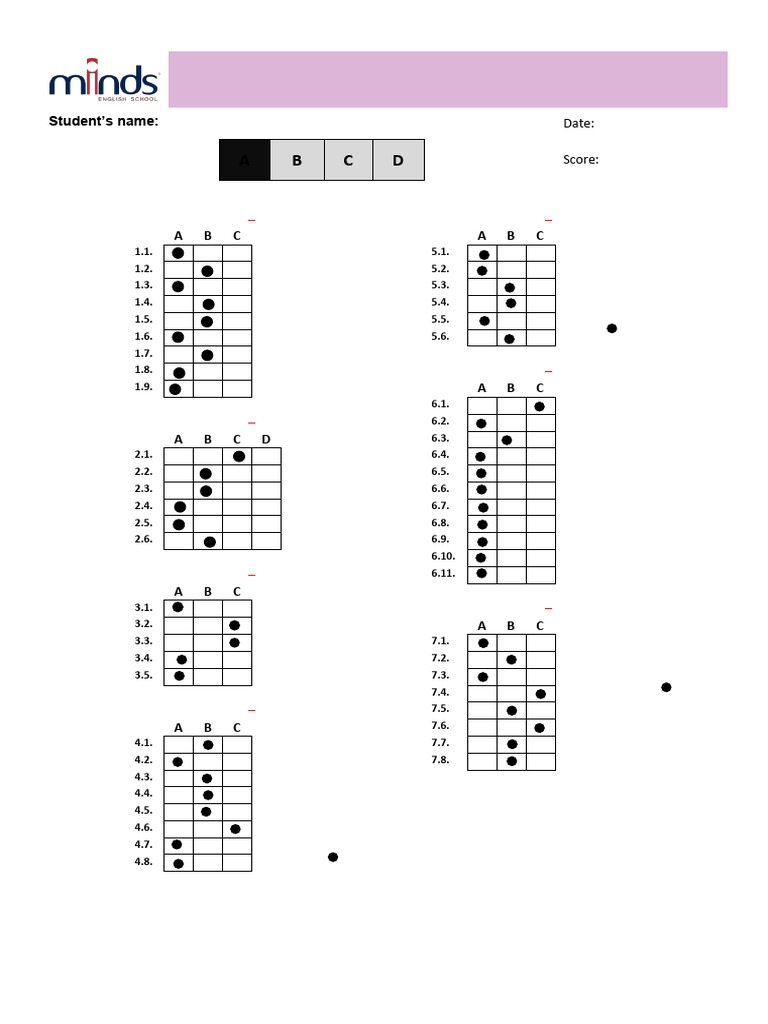 Answer Sheet for Written Test 5A | PDF