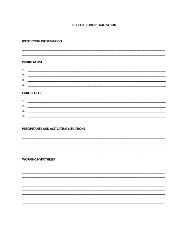 CBT Case Conceptualization Template | PDF | Cognitive Behavioral ...