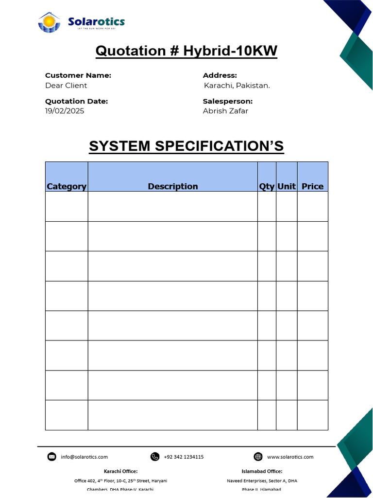Hybrid Solar System Quotation 10KW | PDF | Renewable Energy ...