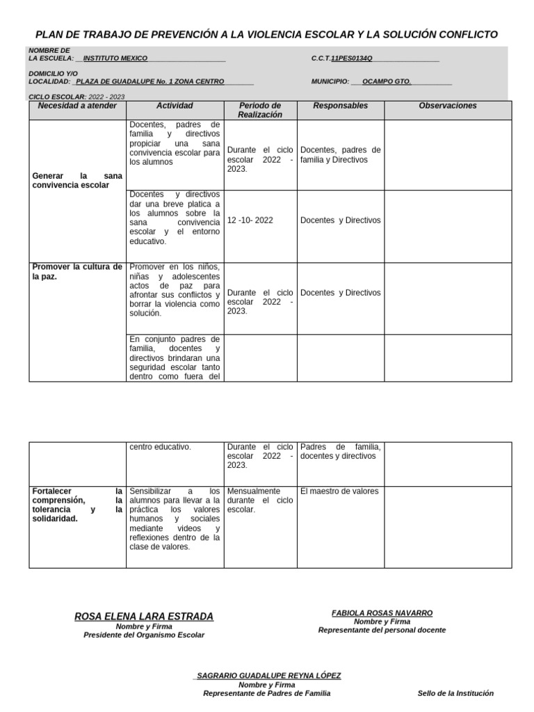 Plan de Prevención de Violencia Escolar | PDF | Escuelas
