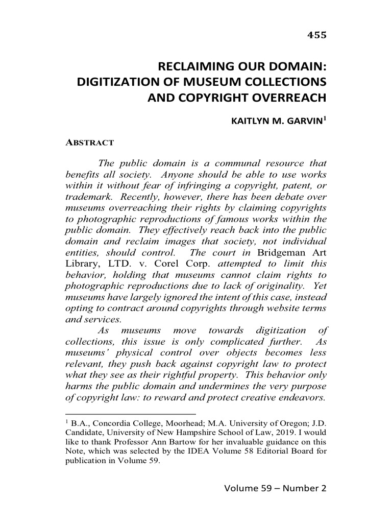 Garvin reclaiming our domain digitization of museum collections and 