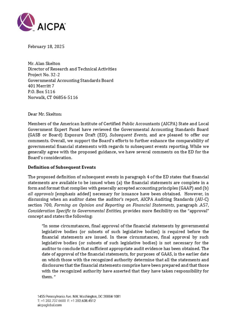 AICPA Comments on GASB Exposure Draft | PDF | Auditor's Report | Accounting