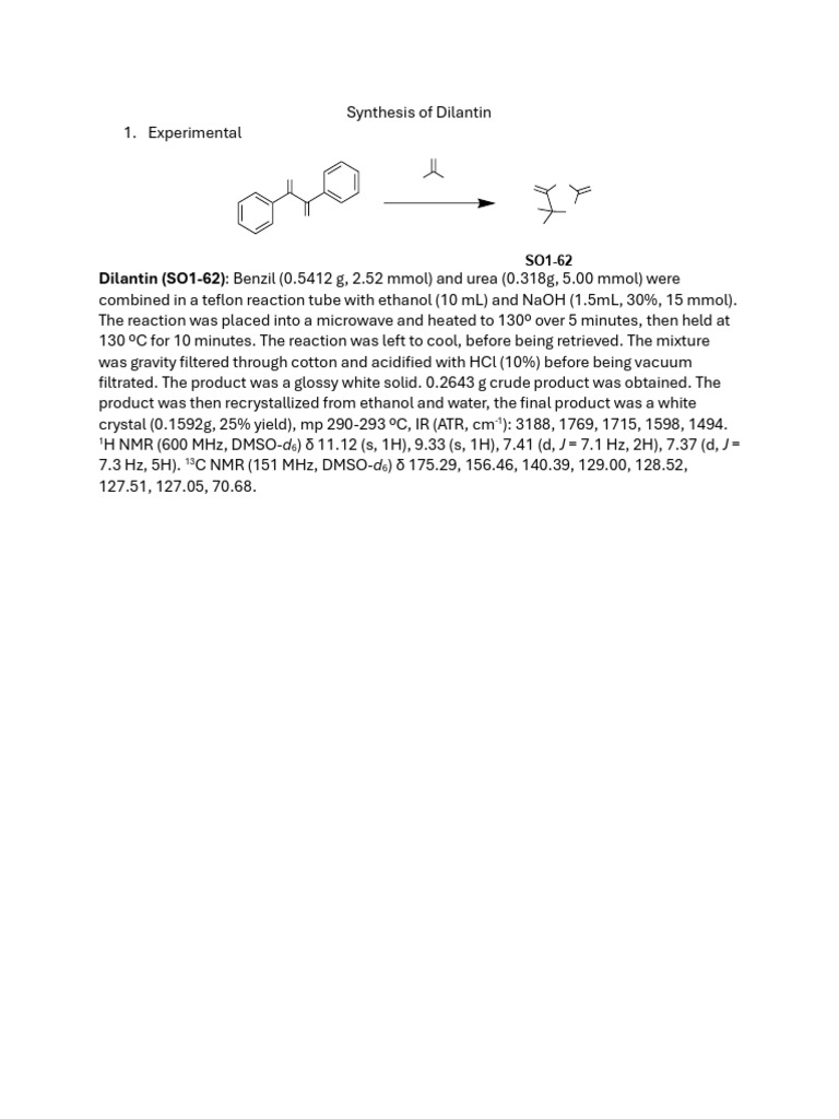 Dilantin Synthesis Procedure | PDF | Solubility | Thin Layer Chromatography