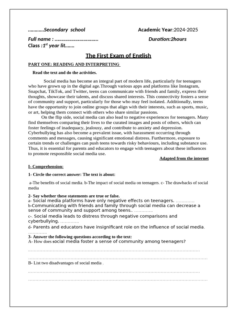 The Impact of Social Media On Teenagers 1st Year | PDF | Adolescence ...