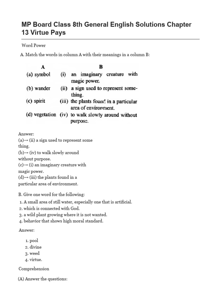 MP Board Class 8 Chapter 13 General English Solution | PDF | Mahabharata
