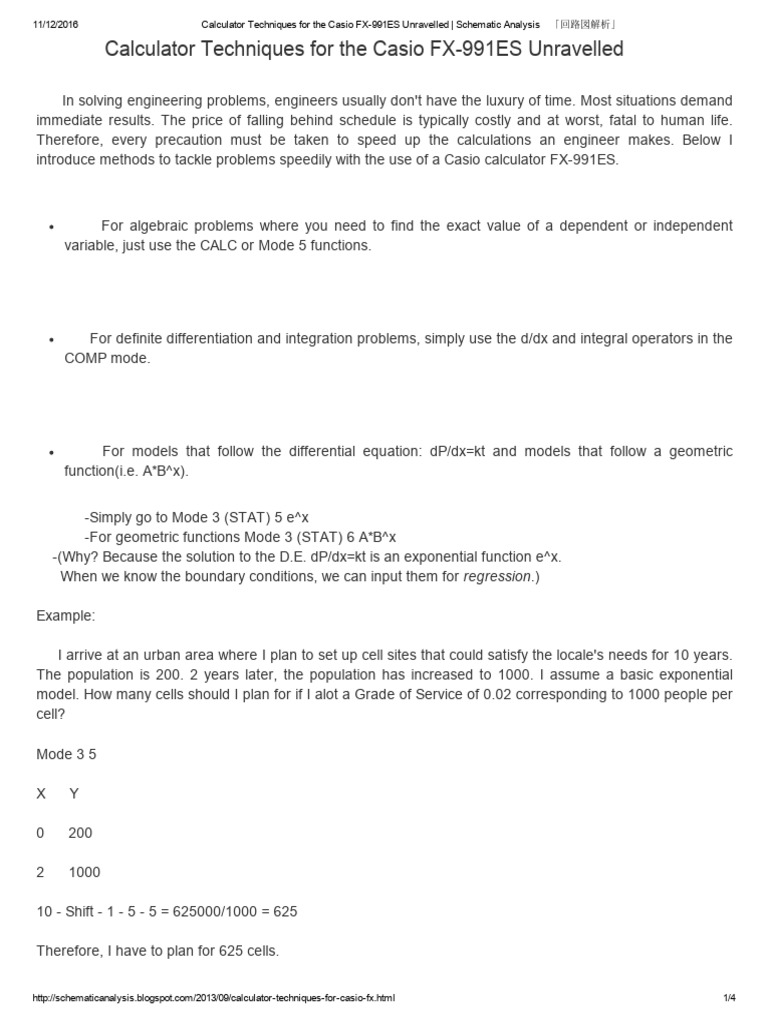 Calculator Techniques for the Casio FX 991ES Unravelled Schematic ...