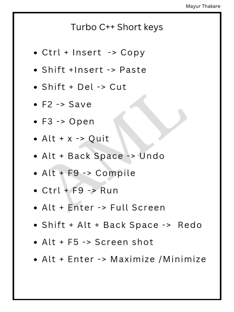 Turbo C++ Shortcut Keys Guide | PDF