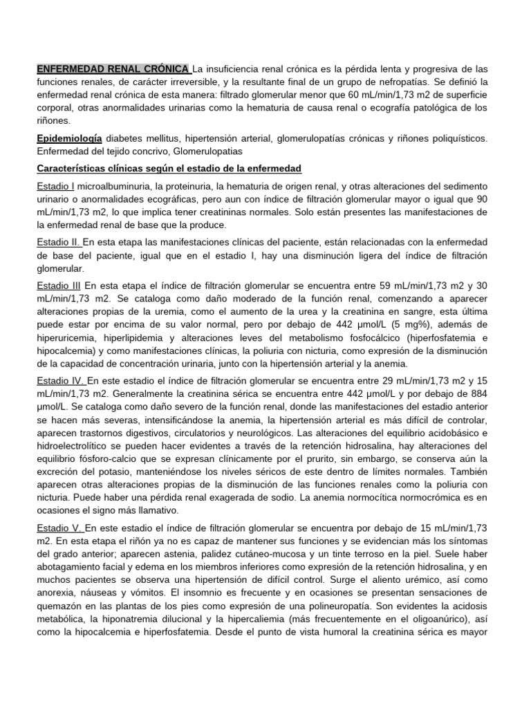 Enfermedad Renal Crónica: Etapas y Tratamiento | PDF | Riñón ...
