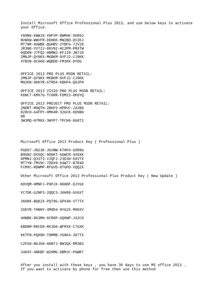 Microsoft Office 2013 Activation Keys | PDF