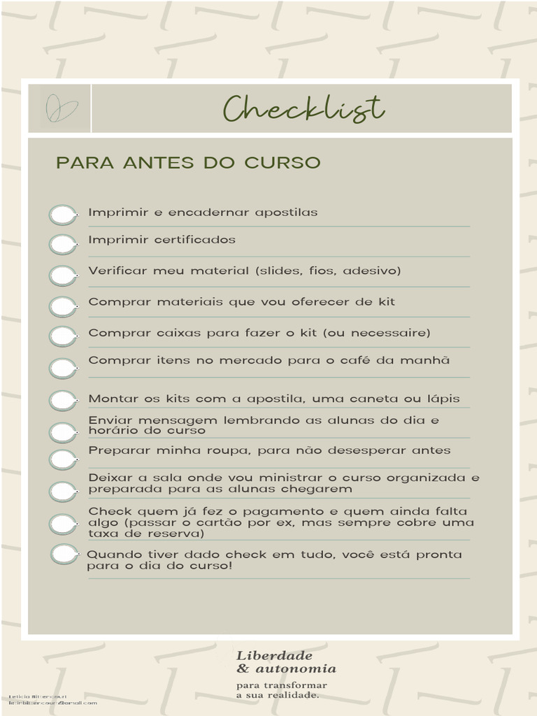 Checklist Completo para Cursos Presenciais | PDF