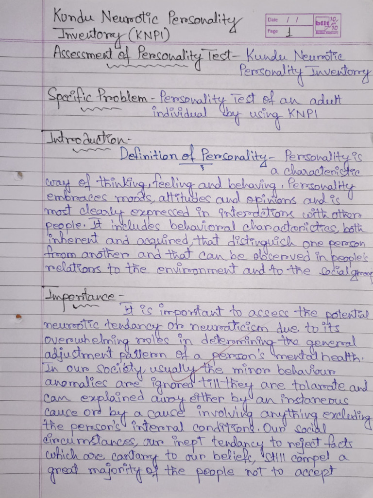 Kundu Neurotic Personality Inventory | PDF