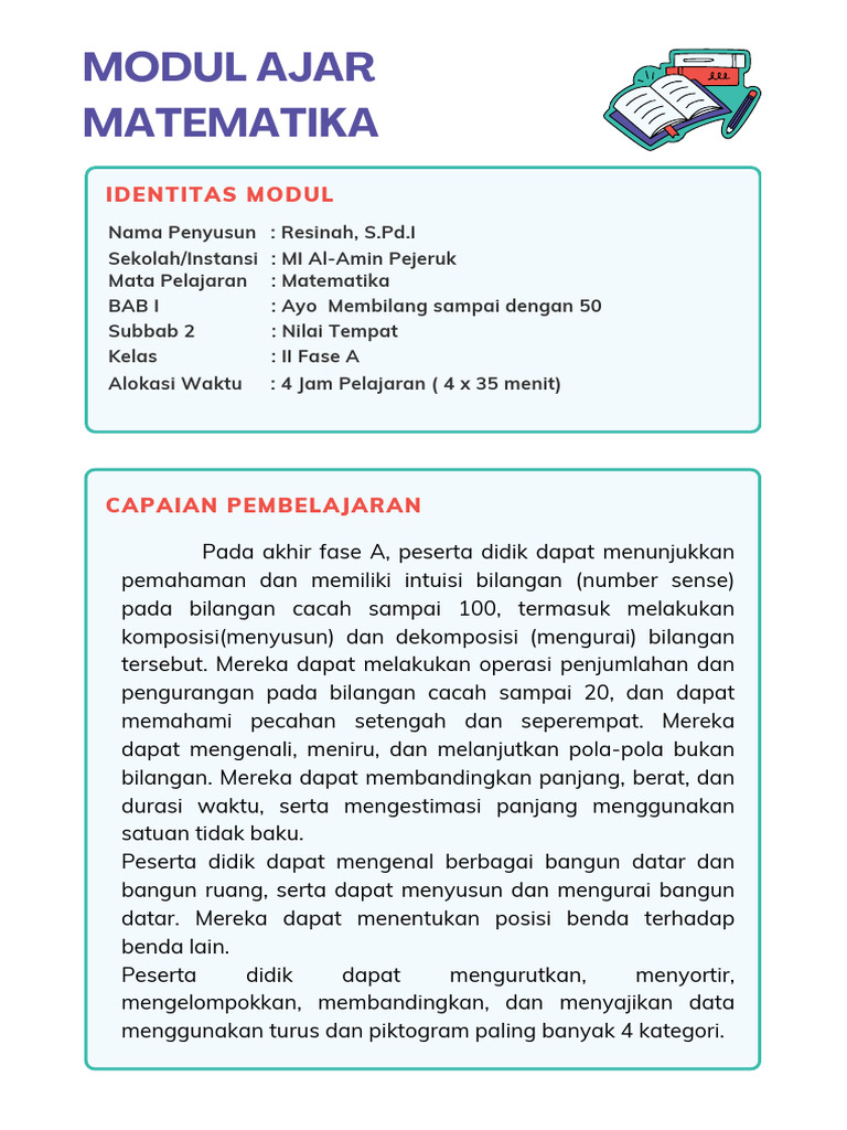Modul Ajar Matematika Kelas II Fase A | PDF