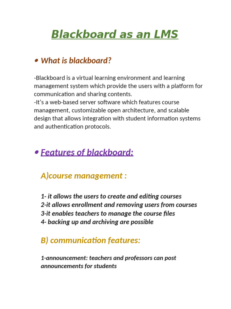 Blackboard LMS Features Guide | PDF