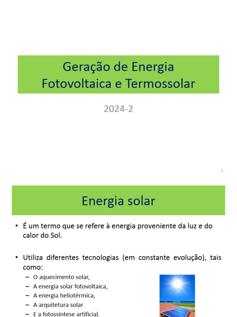 Energia Solar: Fotovoltaica e Termossolar | PDF | Energia solar ...