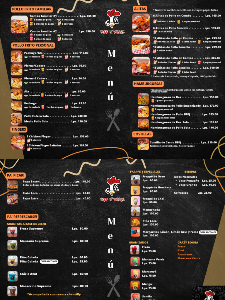 Menú de Alitas y Hamburguesas Variadas | PDF | Hamburguesas | Cocinando