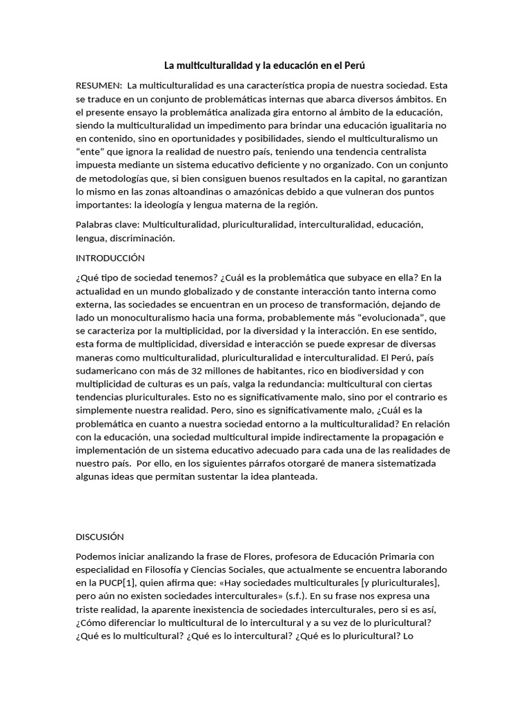 05 La Multiculturalidad y La Educación en El Perú | PDF ...