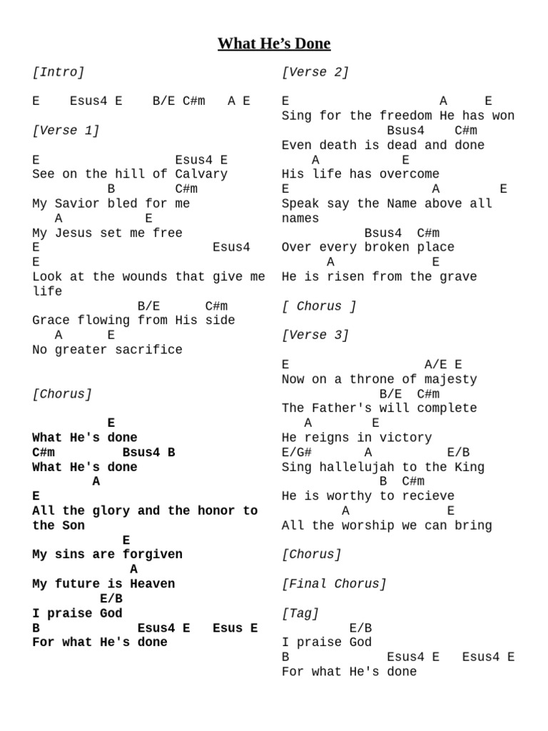 What He's Done Lyrics & Chords PDF
