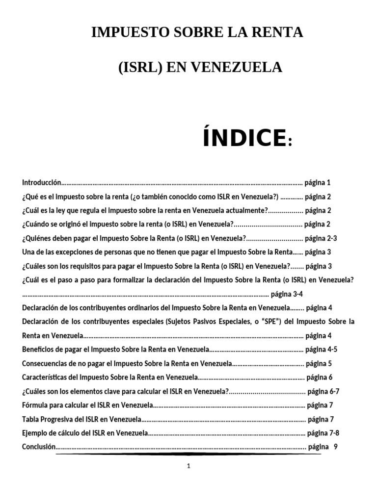 Datos Importantes Del Impuesto Sobre La Renta en Venezuela | PDF ...