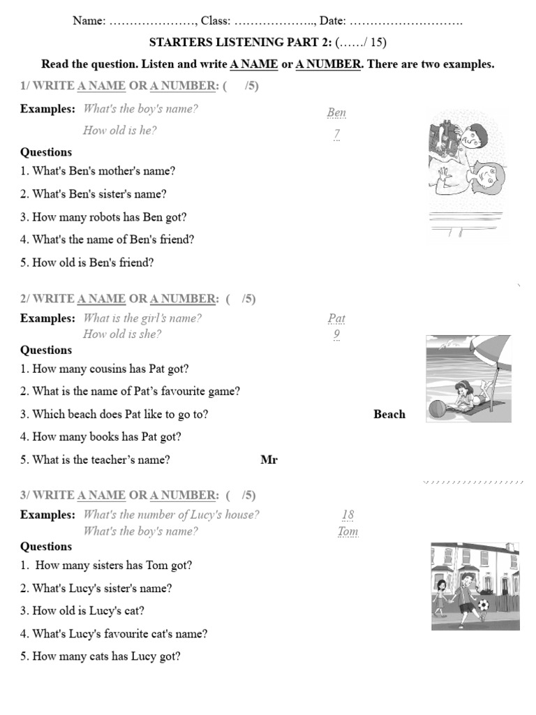 Starters Listening Test Part 2 | PDF