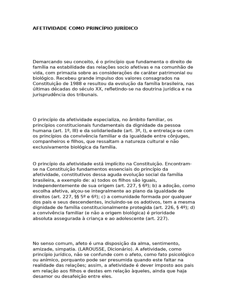 Princípio da Afetividade no Direito Familiar | PDF | Família | Parentesco