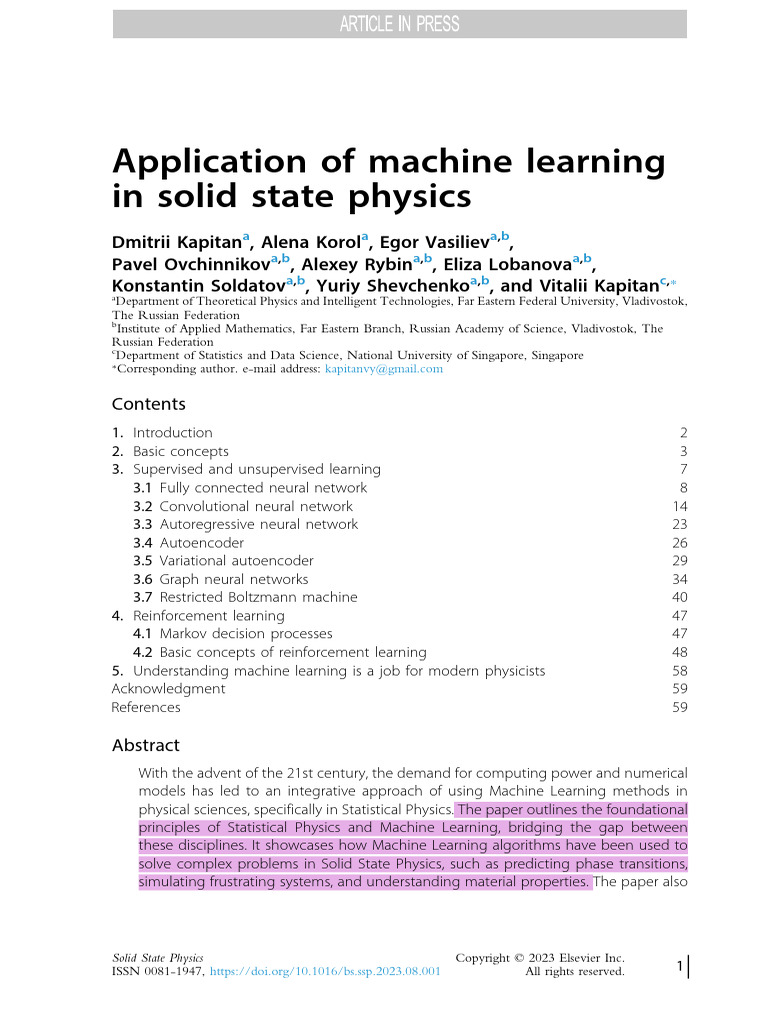 Machine Learning in Solid State Physics | PDF | Machine Learning ...